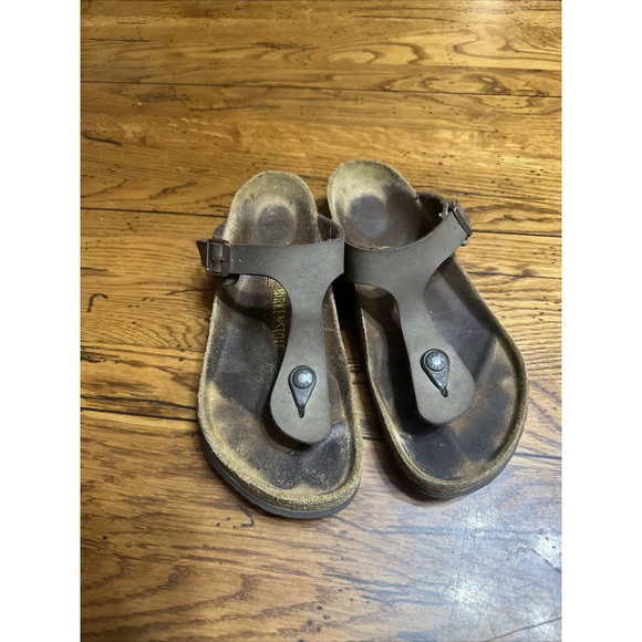 Birkenstock Womens Gizeh Sandals Size 39 Black Leather Comfort - Picture 1 of 6